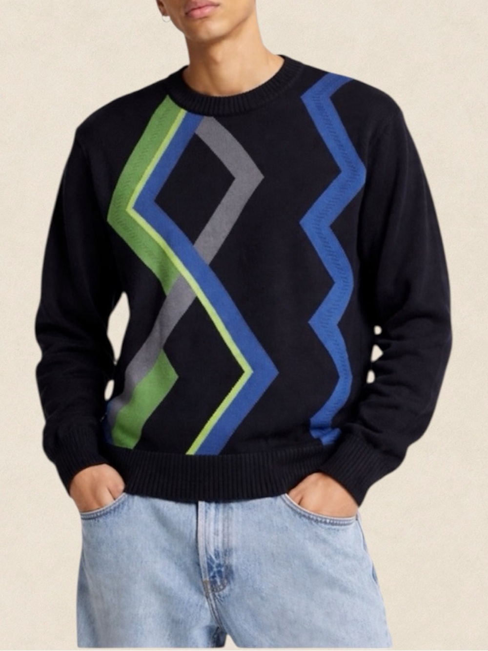 Vintage Tosani Sweater Canada Geometric Knit Cotton 90s Retro Textured Zigzag